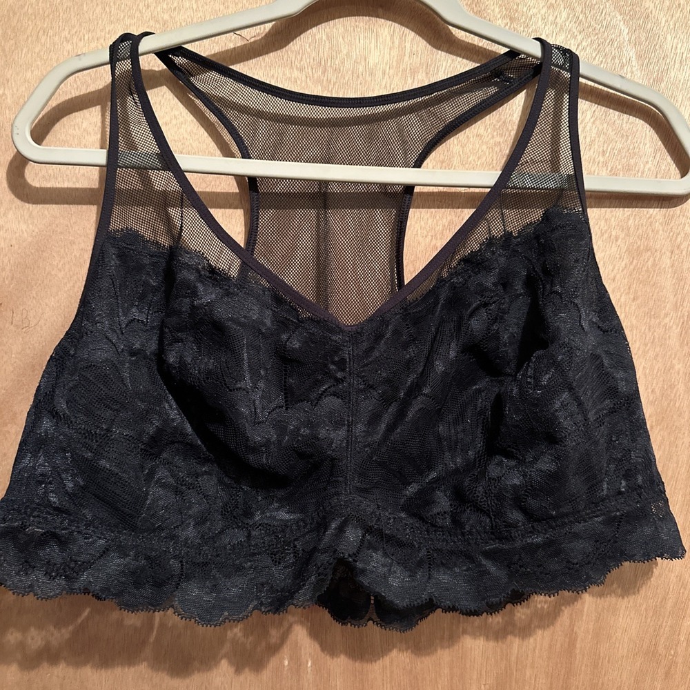 Ava & Viv Bra Racerback Bralette Black Lace Scalloped V-neck Sheer Mesh 3X